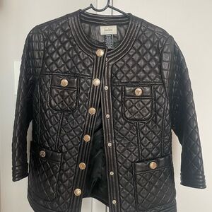 Neiman Marcus Quilted Leather Jacket with Gold Buttons